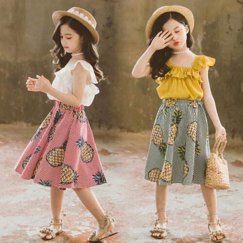 Baby Girl Summer Clothes 2019 Girls Suits Ruffles Tops Skirts Kids Outfits 2Pcs Children Clothing Set 6 8 9 10 12 Years