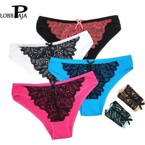 LOBBPAJA 6 PCS/Lot Underwear Women Cotton Sexy Lace Everyday Low Waisted Briefs Transparent Ladies Knickers Panties M L XL#9352