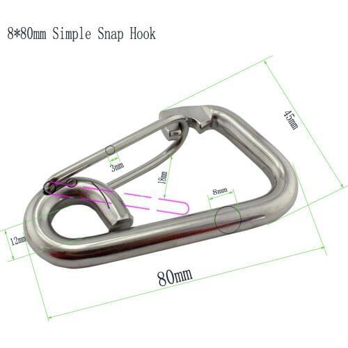 Multifunctional Stainless Simple Snap Hook Quick Link Lock Ring Hook Lanyard Hook Carabiner 8*80mm Pack of 5pcs