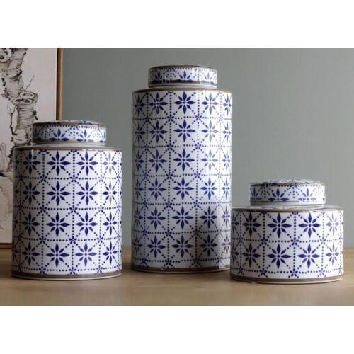 Three pieces set Fancy modern handpaint home decor blue and white Porcelain Ceramic Vase Jar