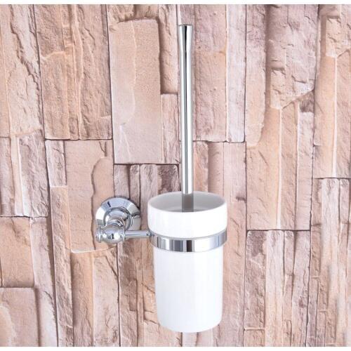Wall Mounted Polished Chrome Brass Bathroom Toilet Brush Holder Set Bathroom Accessory Single Ceramic Cup mba795