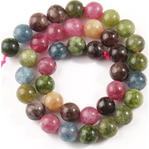 Natural Stone Colorful Tourmaline Jades Beads Round Loose Spacer Bead for Jewelry Making DIY Bracelet Accessories 15''6 8 10mm