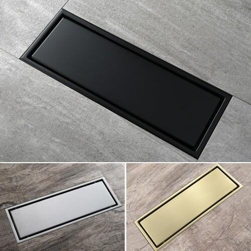 Bathroom Tile Invisible Rectangle Floor Drains Stainless Steel Linear Drain Anti-Odor Shower Drain Wholesale Black Chorme Gold