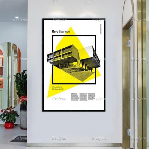 Eero Saarinen Milwaukee County War Memorial Mid-Century Architecture Helvetica Industrial Design Poster Home Decor Art Prints