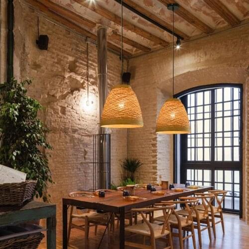 Rattan Woven Chandelier Handmade Bamboo Ceiling Lamp Pendant Hanging Lamp Cafe Restaurant Bar Lounge Decoration