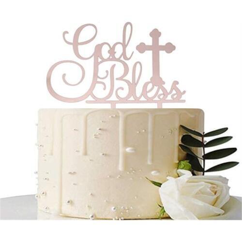 God Bless Cake Topper for Baptism Christening Dedication Rose Gold Cake Topper First Communion Baby Shower Decoration Supplies