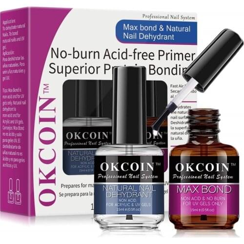 Prep Dehydrator and Primer Set for Acrylic Powder Nail Dehydrator and Primer Max Bond,No Burn PH Balance Nail ,Fast Air Dry