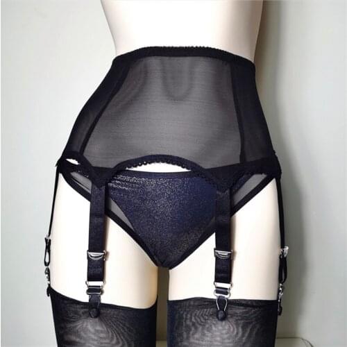 Hot Sale New Womens Adjustable Metal Buckle Garter Belt Sexy Non-slip Garter For Ladies Mesh Transparent 6-claw Garter Belts