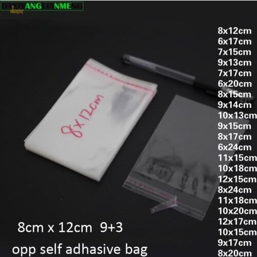 Transparant Resealable BOPP/ Cellophane Plastic gift packing Bags 8x12cm(9+3) packaging pockets Self Adhesive Sealed free ship