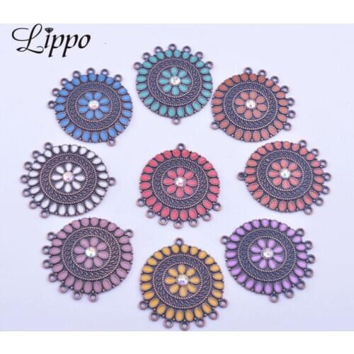 12pcs 28*33mm Antique copper Enamel Earring Base Connector Round Metal Alloy Seven Hole Connectors DIY Earring Findings