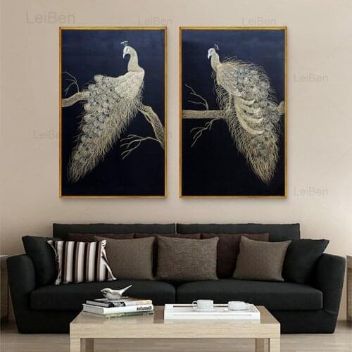 Modern Minimalist Animal Canvas Painting Silver Peacock Art Pomodern Minimalist Animal Canvas Painting Silver Peacock Art Poster