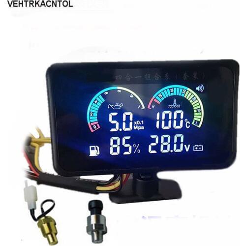 VEHTRKACNTOL 4 Functions 12v/24v Truck Car Oil Pressure Gauge + Voltage Neter + Water Temperature Gauge +Fuel Gauge Meter