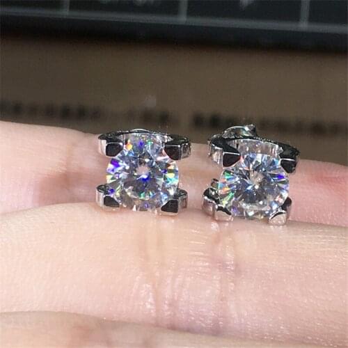 Vintage Fashion Round Stone Earrings White Crystal Zircon Stud Earrings For Women Girl Rose Gold Silver Color Engagement Earring