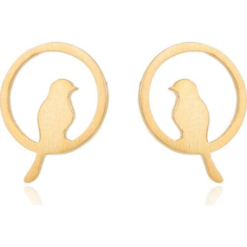 Jisensp New Creative Branch Bird Ear Studs for Women Cute Mini Animal Birds Stud Earrings Fashion Jewelry Round Earings Gift