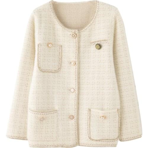 Female Tweed Jacket Vintage Fashion Suit Channel Soft Jacket Feminino Coat Cardigan Coat Vintage Kawaii Cute Long Crochet Knit