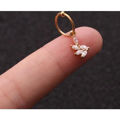 1 PCS Trendy Micro Pave CZ Leaf Wing Shape Charm Ear Hoop Cuff Earring Women Men Classic 8mm Closed Circle Piercing Ear Jewelry