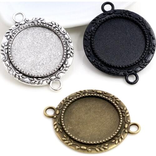 10pcs 20mm Inner Size Antique Silver Plated Bronze Black Classic Style Cabochon Base Setting Charms Pendant