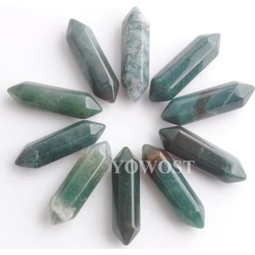 10Pcs/lot 30x8mm Natural Stone Aquatic Agates Hexagonal Shape Bullet Pointed Reiki Chakra No Hole Beads Jewelry Making QU3314