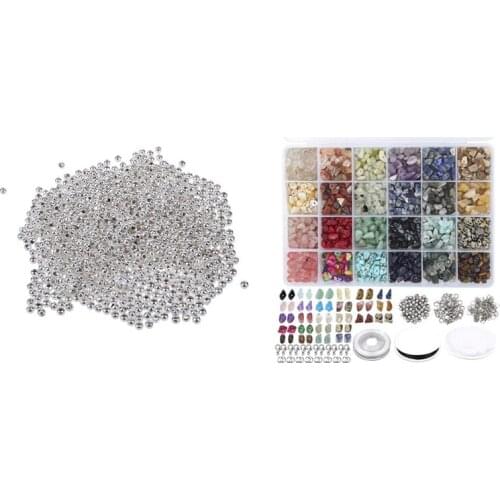 1000Pcs Crimps - 3mm Beads Wholesale & 1set Natural Stones Making Beads with Faceted Beads String