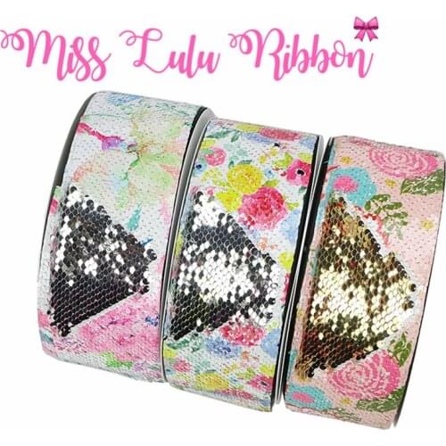 3"75mm Spring Flower Series Pink Rose Double Reversible Gold&Silver Sequin Ribbon DIY Wedding Party Hair Band Making 46yards