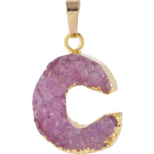 3pcs Alphabet Letter C Charms Nature Stone Gold Drusy Druzy Pendant for Jewelry Necklaces Abecedario RT-070-C