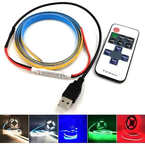 350 LEDs/m DC 5V FOB COB LED Strip Power Bank Computer Phone Charger USB Power Flexible Soft LED Tape High Density LEDs dc5v