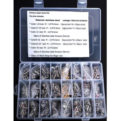 360pcs/set Removable Finger Rest Scissors Tang Tail Nail and sliencer Hairstyling Tool Salon Scissor Parts M:2.5*0.5mm/3.0*0.5mm