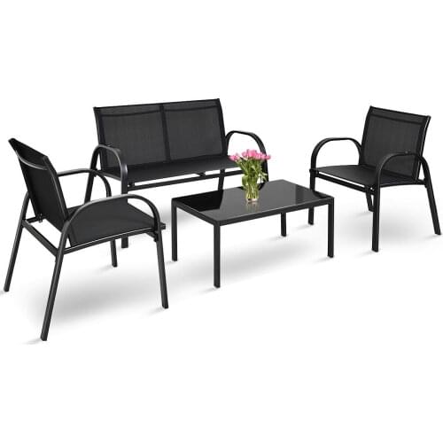 Costway 4 PCS Patio Furniture Set Sofa Coffee Table Steel Frame Garden Deck Black HW65848BK