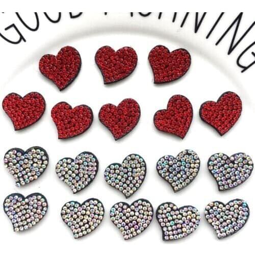 5pcs/lot Red AB Rhinestone Heart Love Sew on Patches for Clothing Sew on Jeans Love Sequined Appliques Clothes Sticker Diy Craft