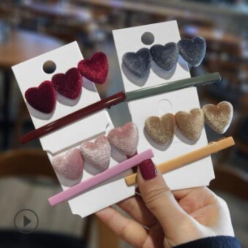 60set/lot 2pcs/set DIY Multi Velvet Hair Clips Suit Simple Peach Hearts Hairpins Hair Care Styling Accessories Tools HA675