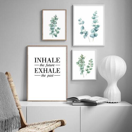Watercolor Eucalyptus Leaves Wall Art Canvas Painting Green Plant Nordic Optimistic Quote Posters and Prints Home Decoration