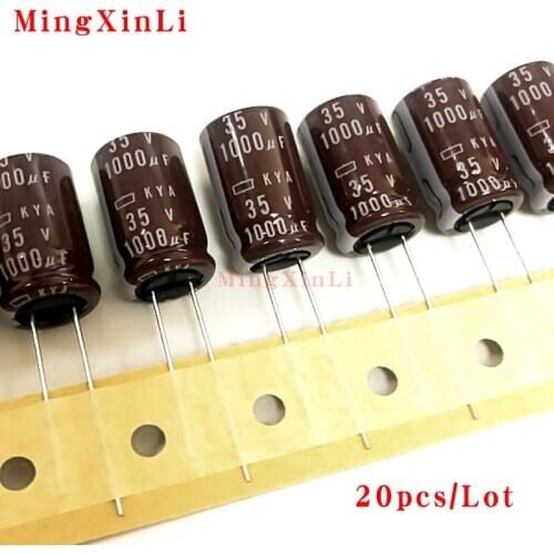 20pcs/Lot Aluminium electrolytic capacitor 35V1000UF 12.5X20MM KYA 105C NEW BROWN NIPPON CHEMI-CON Electronic components