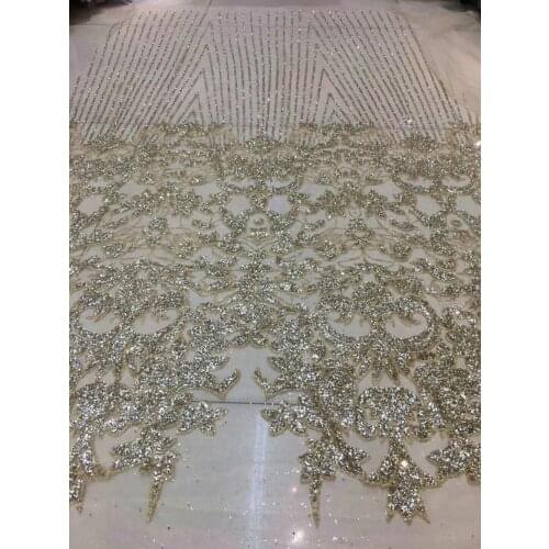 Glued glitter african lace fabric sparkly JRB-71501 glitter sequins French tulle lace fabric in gold color