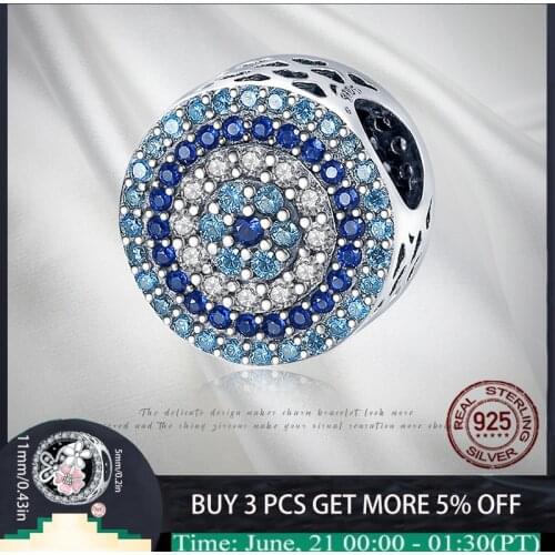 925 Sterling Silver Round Three-Color Lucky Crystal Beads Charms Fit Original Pandora Bracelet Bangle Making Fashion DIY Jewelry