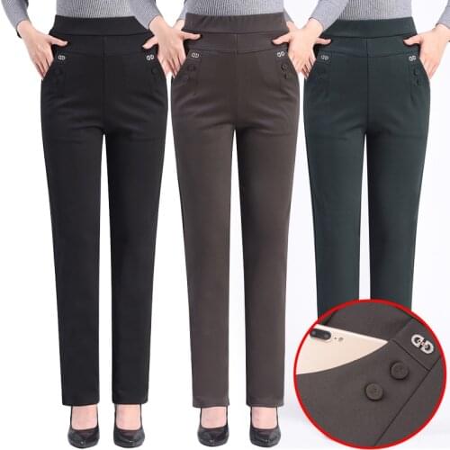 2020 New Spring Autumn Straight Pants Women Slim Casual Office Womens Pants High Waist Pocket Trousers Pantalon Plus Size 5XL