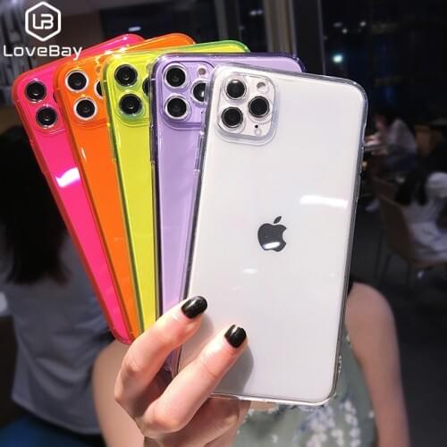 Lovebay Fluorescent Transparent Phone Case For iPhone 12 11 Pro Max XR X XS Max 7 8 Plus Soft TPU Solid Color Shell Back Cover