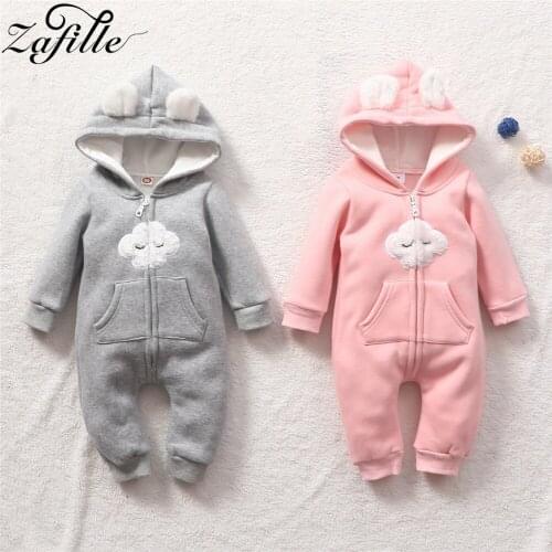 ZAFILLE 2021 Autumn Winter Baby Clothes For Newborns Hooded Zipper Jumpsuit For Kids Girl Overalls Cute Baby Girls Rompers