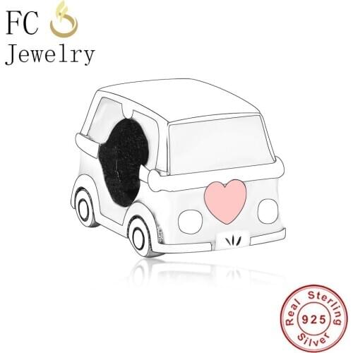 FC Jewelry Fit Original Brand Charm Bracelet Pulsera 925 Sterling Silver Pink Camper Love Heart Van Bead Making Berloque 2019