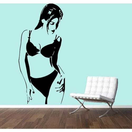 Hot Naked Girl Wall Sticker Bathroom Lingerie Woman Lady Vinyl Wall Decals For Bedroom Livingroom Home Decor Art Mural C514
