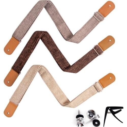 Ukulele Strap Belt Shoulder Linen Style Adjustable Length Leather Straps Light Brown Grey Black With Strap Locks End Pin Uke Cap