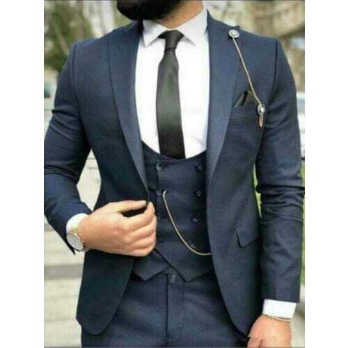 Handsome Groomsmen Peak Lapel Groom Tuxedos Wedding Dress Men Suits Blazer Prom Dinner (Jacket+Pants+Tie+Vest) A751