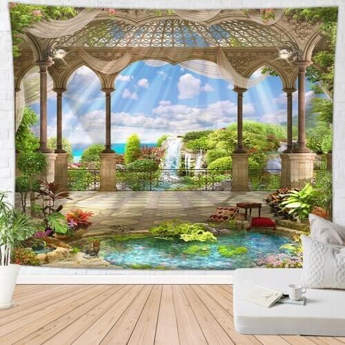 Beautiful Balcony Vacation Scenery Hanging Wall Tapestries Nature Landscape Sea Mountain Blue Sky Hippie Wall Blanket Carpet Rug