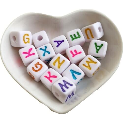 Chunky Acrylic Letters Beads 350pcs 12*11MM Cube Square White with Colorful English Character Initial Alphabet Plastic Beads