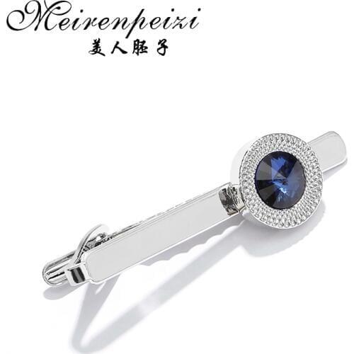 Meirenpeizi 1 Pcs Mens Alloy Metal Tie Clip Fashion Silver Simple Necktie Tie Pin Bar Clasp Clip Crystal Tie Pin For Mens