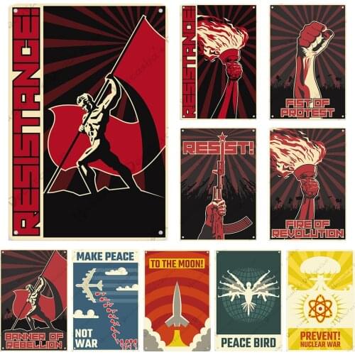 Space Propaganda Vintage Poster Soviet Revolution Metal Tin Sign Retro Metal Plaque Future Sci Fi Metal Poster Decorative plate