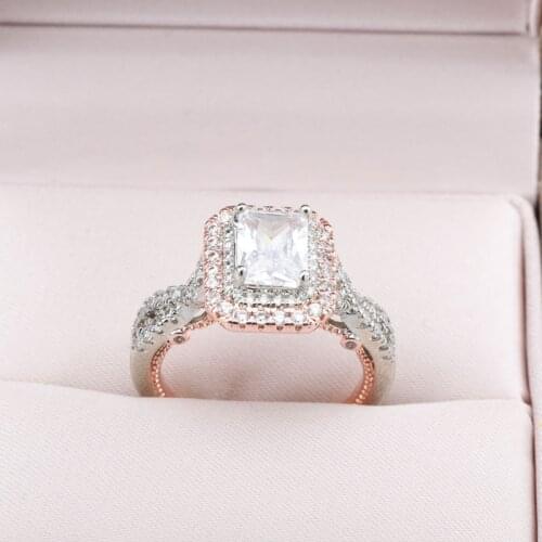 Europe America Fashion Two Color Rings Inlay Full Cubic Zirconia Twist Design Geometry Fine Jewelry For Women Wedding Engagement
