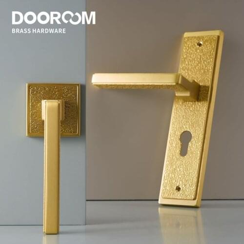 Dooroom Brass Door Lock Set Modern Rock Interiror Bedroom Bathroom Double Wood Door Lever Set Dummy Handle Knob