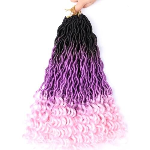 Natifah Braiding Hair Extensions 18 Inches 70g Faux Locs Curly Ends Synthetic Crochet Hair Wholesale Ombre Pink Color Braid Hair