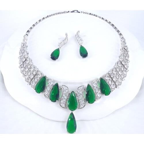 2021 New fashion luxury sky blue water drop zircon necklace earring jewelry wedding bridel banquet party dinner dressing jewelry