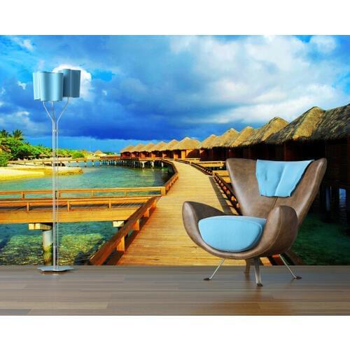 Custom landscape wallpaper,wooden houses in Maldives sea scenery for the living room bedroom TV background wall papel de parede